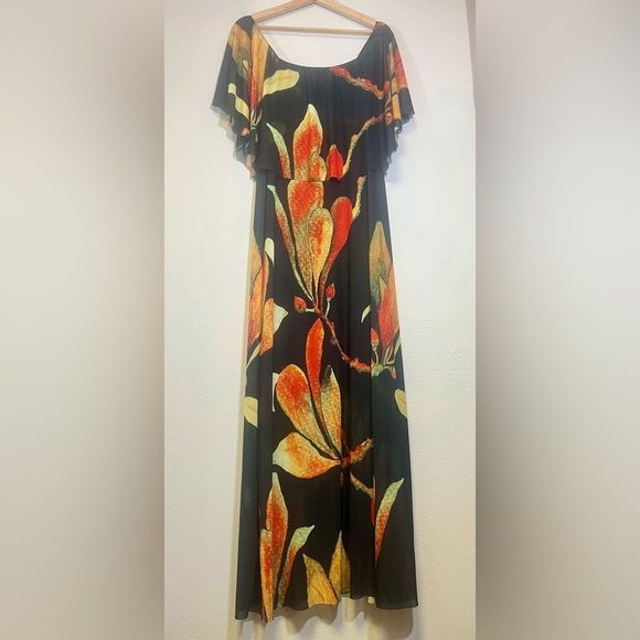 Off the shoulder Bold Colors Large Flowers Print Boho Maxi Dress  
Size Medium - Picture 1 of 5